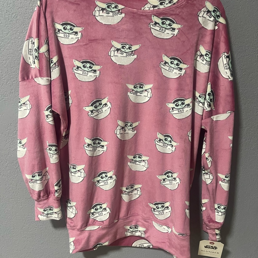 Munki Munki Star Wars Slumber Baby Yoda Minky Soft Pajama Top Pink  Medium NWT